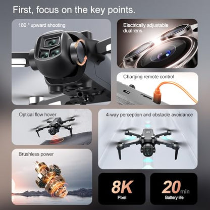 Drones with Camera for Adults, Brushless Motor Large HD Screen Remote Control, Lightweight Under 250g Foldable Professional Drone for Beginner, V156 Max Mini Quadcopter with 2 Batteries & Storage Bag (Black)