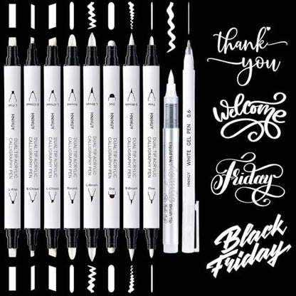 Dual Tip White Acrylic Calligraphy Pens, Hand Lettering Pen - color: White