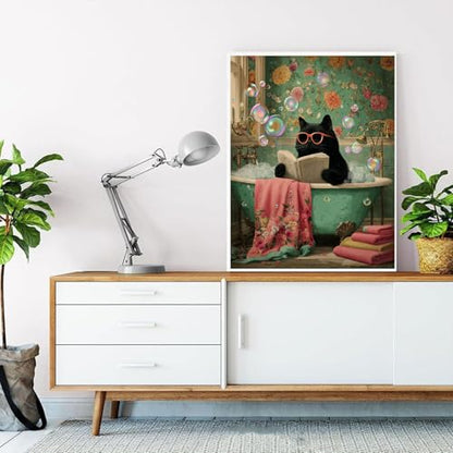 HITO Cat Paint by Numbers Kit for Adults 16x20 Inch Frameless - color: Bathroom Cat