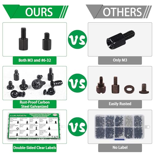 516Pcs Computer Screws Kit, M3 6-32 Motherboard Standoffs for SSD - color: 516 Pcs Black PC Screw