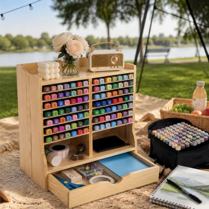 Dicunoy Pen Organizer for Desk, Marker Storage Rack, 17 Slots for 98 Pens