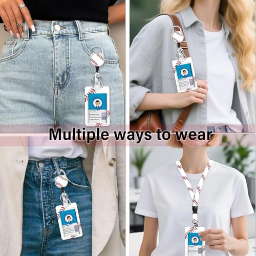 Baseball ID Badge Holder with Lanyard Vertical Card Cover Protector - color: Baseball
