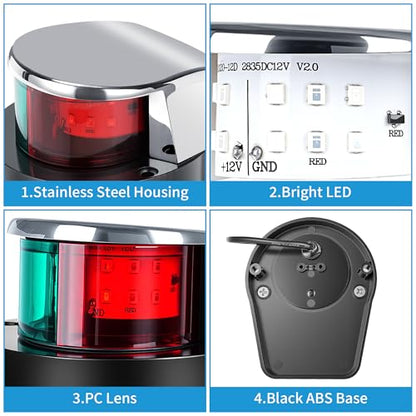 Obcursco Boat Navigation Lights, Red and Green LED Light, Boat Accessories - color: Silver