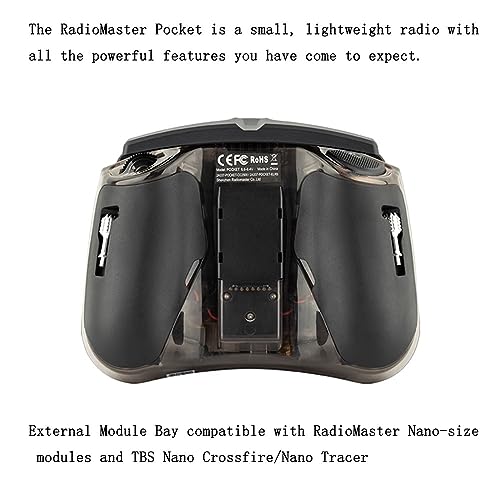 Radiomaster Pocket ELRS Hall Gimbal Transmitter Remote Control Portable Lightweight Built in LED Light Foldable Antenna（Black Mode 2）