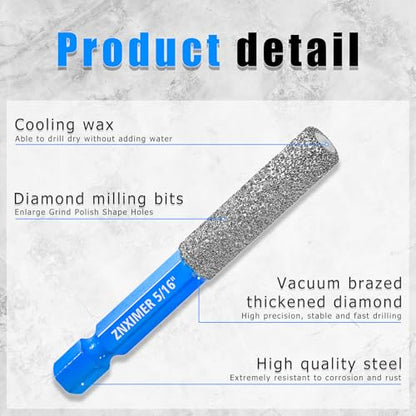 Diamond Drill Bits Set, 5pcs Tile Drill Bits for Ceramic Glass Porcelain Marble Granite, with Versatile Drilling and Milling - size: Set1-(1/4" to 1/2")