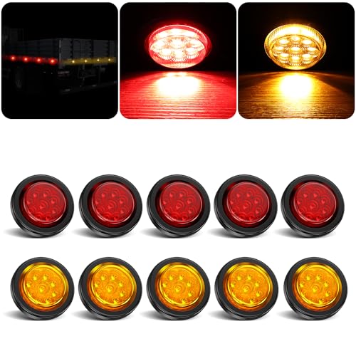 10Pcs 2 Inch Amber And Red LED Round Side Marker Lights for Trailer - color: Amber + Red