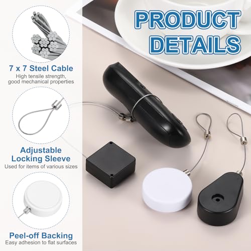 PATIKIL 3.3ft (1M) Retractable Remote Control Cable Tether 1.5N, 3PCS Remote Control Security Lanyard Lock Adjustable Locking Leash with 2 Rope Lock for TVs Phone Tablets Showroom, White - color: White, size: 3.3ft