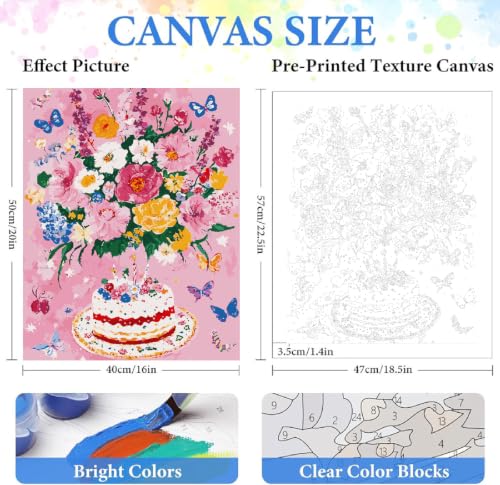 ZRIZQ Flowers Paint by Numbers Kit for Adults Beginner,Birthday,16x20 - color: 16"X20"Rolled Canvas-Birthday Flowers