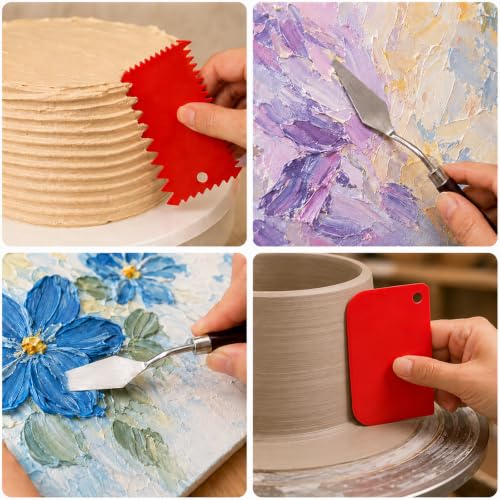 XIHIRCD 5pcs Painting Palette Knife Set with 6 Red Plastic Scrapers