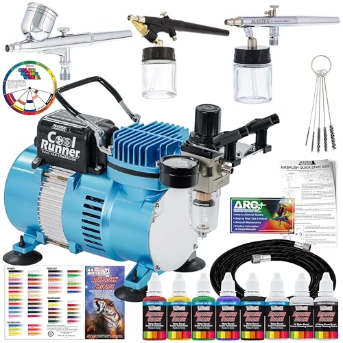 Master Airbrush Cool Runner II Airbrush Kit with 3 Airbrushes Acrylic Paint - size: Standard KIt