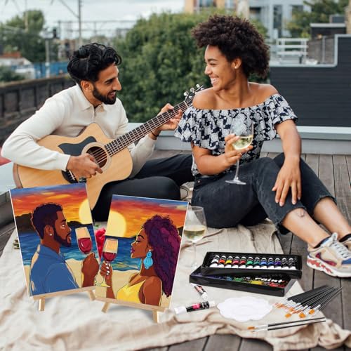 Cholemy 36 Pcs Paint and Sip Kit Gift for Adults 8''x10'',Couple - style: Couple
