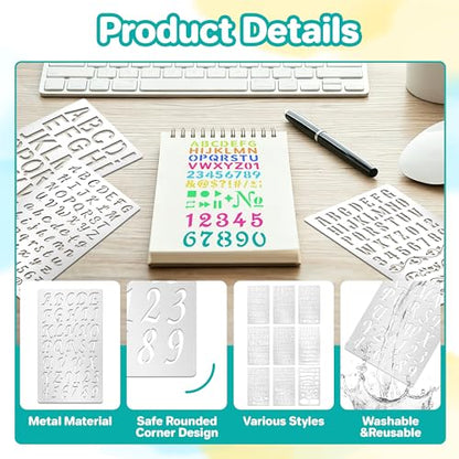 9Pcs Metal Letter Number Stencils,Reusable Alphabet Wood Burning Stencils