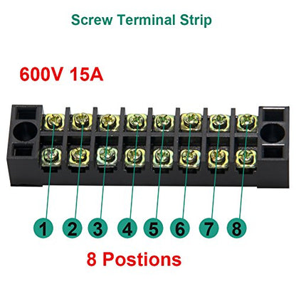 Terminal Block, 8 Circuits 600V 15A Dual Row Screw Terminal Strip, 6 Sets - size: 15A 8P+6pcs Jumpers