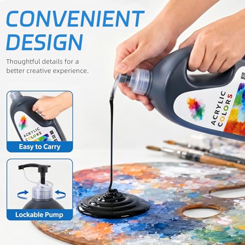 Falling in Art Large 67.6Oz Black Acrylic Paint, Non-Toxic, Rich Pigment - color: Black