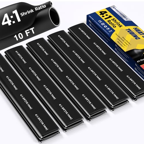 haisstronica 10Ft 4:1 Heat Shrink Tubing Kit 3/4" Black - color: Black, size: 3/4"
