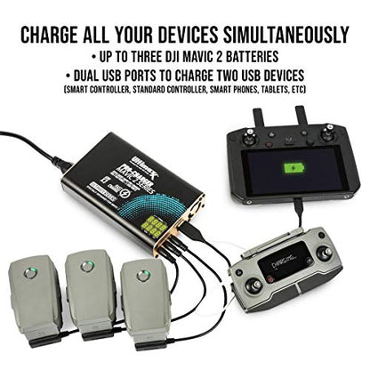 Ultimaxx Intelligent Rapid Pro Charger for DJI Mavic Drones 2 Hub -3 Batteries + 2 USB Ports