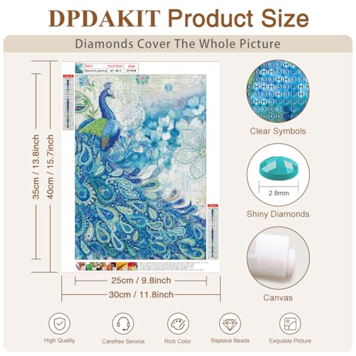 DPDAKIT Peacock Diamond Painting Art Kits for Adults, Animal, 12x16 Inch