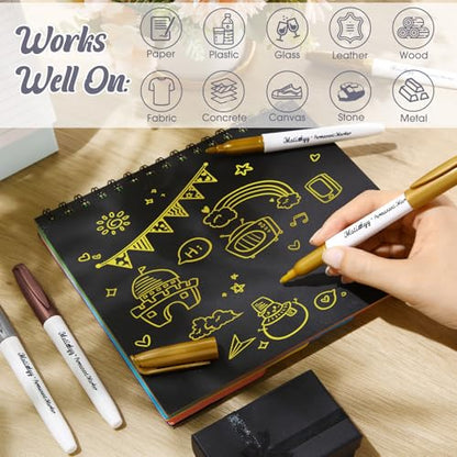 Motiskyy 12 Pcs Metallic Permanent Markers Fine Point, Gold Silver Copper - color: Gold Silver Copper
