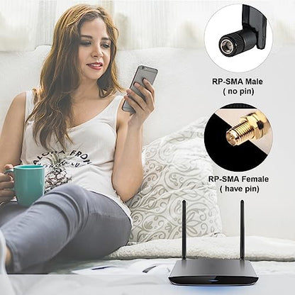 WiFi 6 6E Tri-Band 2.4GHz + 5 GHz + 6GHz 9dBi Omnidirectional Antenna for PC Desktop Computer PCI-E WiFi 6E Network Card Adapter Bluetooth Card Wireless Router（Pack of 2