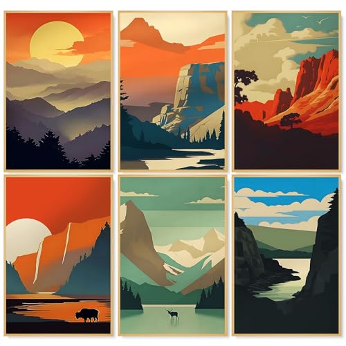 6 Pack Paint by Numbers Kit for Adults, National Park Canvas Painting Set - color: Park-1