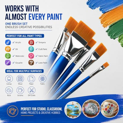 Flat Paint Brushes Set, 5PCS Acrylic Paint Brushes 1/4" 1/2" 1" and 1 1/2" - size: 5 Pcs Variety