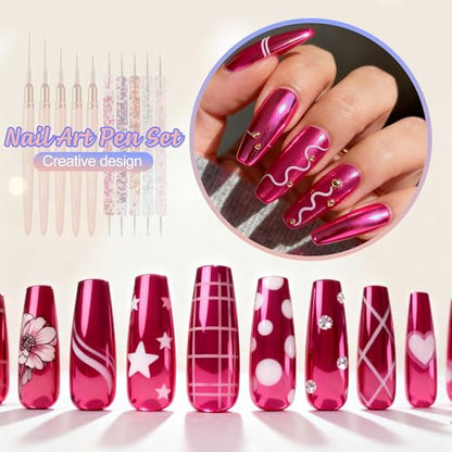 Artdone Nail Art Pens And Brushes Set With Liner Paint Dotting Tools - color: Black Set with Stands