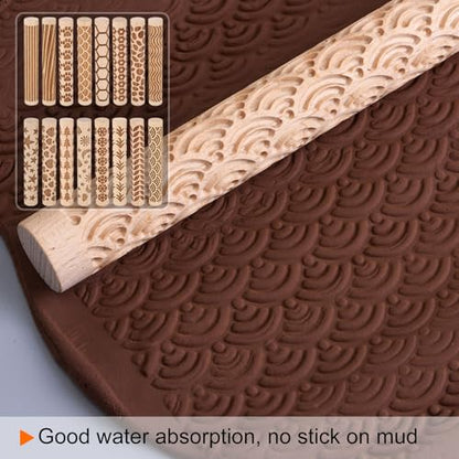 HARFINGTON Wood Clay Roller 4" Leaf Pattern Rolling Pins Wood Rollers Pottery Tools Wood Grain Texture Rollers for Clay Baking Dough Playdough DIY - style: Leaf