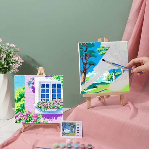 Nezyo 12 Sets Scenery Paint by Numbers Adults with Frame, 8x8 Inch Kit - style: Scenery