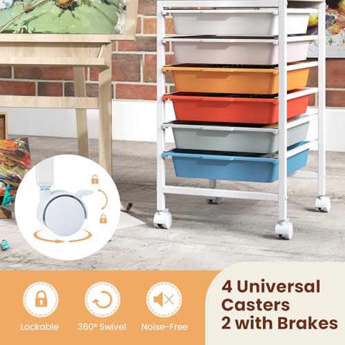RELAX4LIFE 6-Drawer Rolling Storage Cart w/Lockable Wheels(Macaron) - color: Macaron, size: 22.5”H