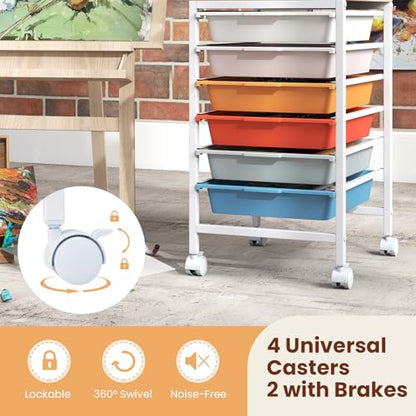 RELAX4LIFE 6-Drawer Rolling Storage Cart w/Lockable Wheels(Macaron) - color: Macaron, size: 22.5”H