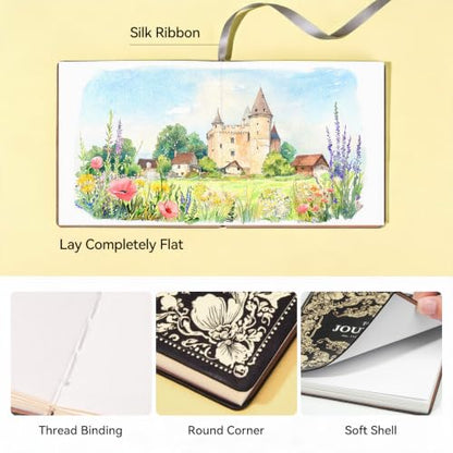 Paul Rubens Square Watercolor Journal，100% Cotton 300gsm/140lb Hot Press 5.9 * 5.9 in, 20 Sheets, Exquite Cover – Artist-Grade Sketchbook for Wet Media, Travel, and Daily Hand Lettering - color: Black