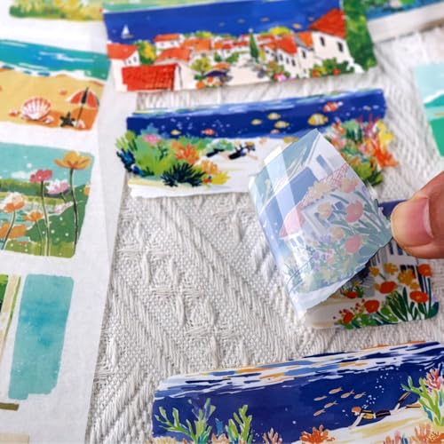 Summer Scenery Sticker Book, PET & Washi Stickers for Journaling - color: Blue-ocean Sunshine