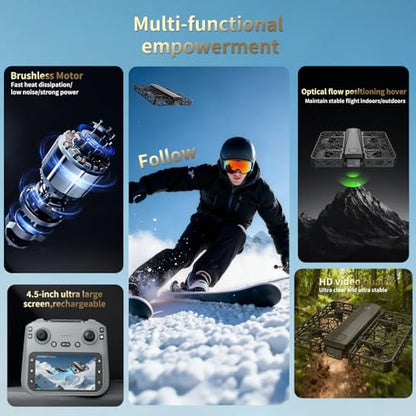 Folding Selfie Drone with 2K HD Camera Gesture Control & Auto Follow Me Quadcopter Waypoint Flight, Stunt Mode, 360° Protection, One-Key Operation，For Adults Gesture Control