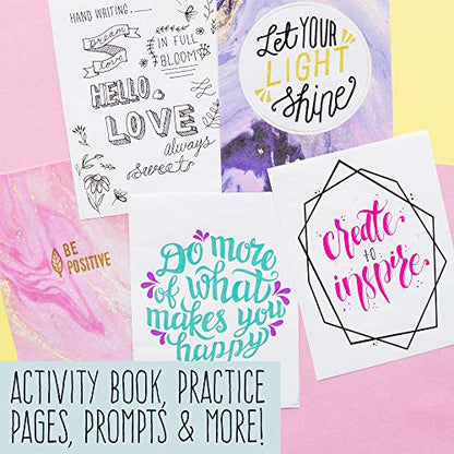 STMT DIY Make Your Mark Hand Lettering Set, Step-by-Step Beginner Modern Calligraphy Hardcover Workbook, Includes Practice Sheets, Stencils, Flexible Fine Tip & Brush Markers, DIY Calligraphy Kit
