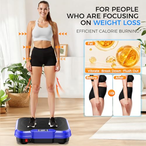 Vibration Plate Exercise Machine,Vibration Plate for Lymphatic Drainage Power Vibration Plate Machine Support 450 Lbs 250 Adjustable Speeds,Vibrating Plate Shake Plate Weight Loss - color: Blue