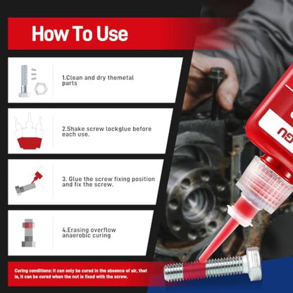 VIKAGU 271 Red High Strength Threadlocker - Medium Viscosity Glue,Easy Infiltrated Thread Lock - Permanent Adhesive for Metal Bolts & Nuts - Quick Cure Formula - 1.69Oz/50ml, 2 Pack - style: $15.99/50ML*2