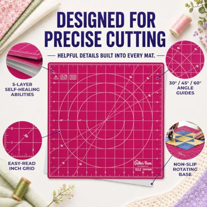 The Quilted Bear 7" x 7" Rotating Self-Healing Cutting Mat, Pink - color: Pink, size: 7"L x 7"W