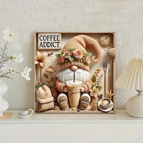 Diamond Art Kits for Adults,Gnome Drinks Coffee 5D Diamond Painting - color: JK576-1