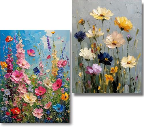 2 Pack Flowers Paint by Numbers Kit for Adults Beginner (Without Frame) - color: YH03844