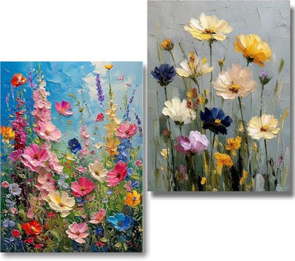2 Pack Flowers Paint by Numbers Kit for Adults Beginner (Without Frame) - color: YH03844