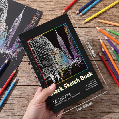 2 Pack Black Paper Sketchbook, 5.5 × 8.5 in, 100 Sheets, Spiral Bound - size: 5.5×8.5 Inch (2 Pack )
