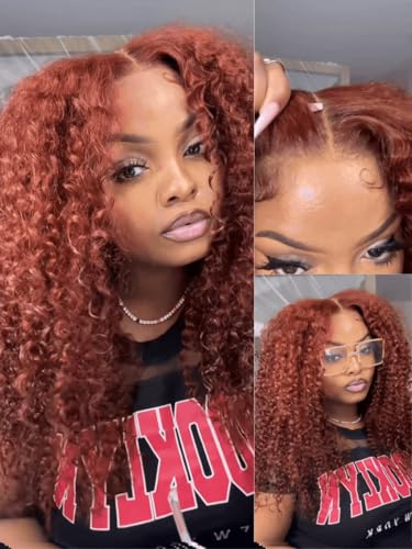 Julia Hair Reddish Brown Glueless 7x5 Lace Jerry Curly Human Hair Wig 18” - color: 7X5 Lace Closure｜Jerry Curly Wig｜Reddish Brown, size: 18 Inch