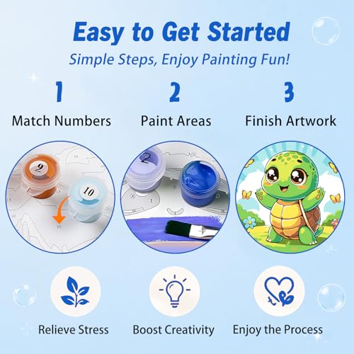 AUKELHJ Paint by Numbers Kit for Kids with Frame, Turtle, 8X8 inch - color: 11-Turtle