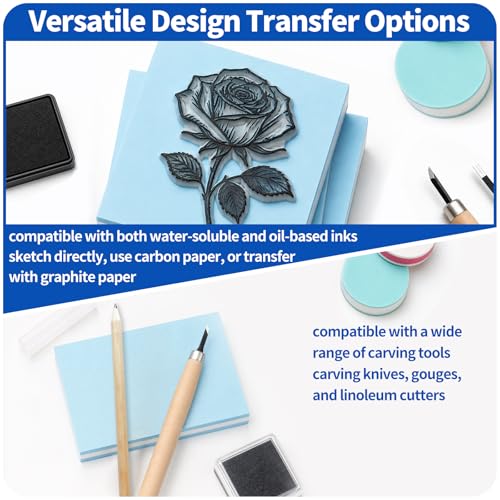 8Pcs Linoleum Block Stamp Making Kit for Beginners Includes Linocut Rubber Carving Blocks with Cutter Tools for Printmaking, Printing, and Stamp Making DIY Crafts & Art Projects