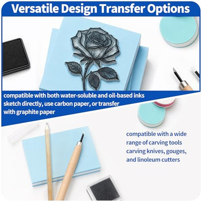 8Pcs Linoleum Block Stamp Making Kit for Beginners Includes Linocut Rubber Carving Blocks with Cutter Tools for Printmaking, Printing, and Stamp Making DIY Crafts & Art Projects