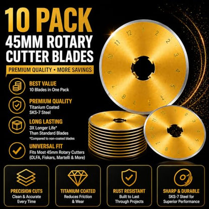 SKS-7 Titanium Coated 10 Packs 45mm Rotary Cutter Blades - color: 45MM-10PCS