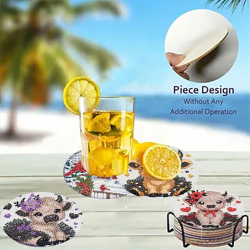 8 Pack Diamond Art Coasters,Highland Cow Diamond Painting Coasters Kits - color: Cow Coasters