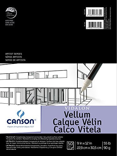 Canson Artist Series Vellum Paper, 9x12 inches, 50 Sheets (55lb/90g) - size: 9"X12"