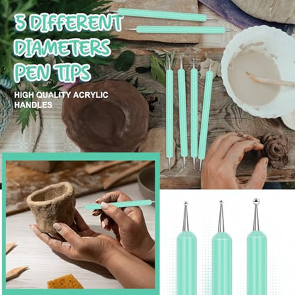 Ashmacdo 20 Pcs Dotting Tools for Painting,Ball Embossing Tool Tracing Stylus for Transfer Paper Drawing Nail Art - color: Teal