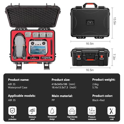 STARTRC Air 3S Case, Waterproof Carrying Hard Case for DJI Fly More Combo, Compatible With Accessories, RC 2/RC/RC-N3/N2 Controller, Charging Hub